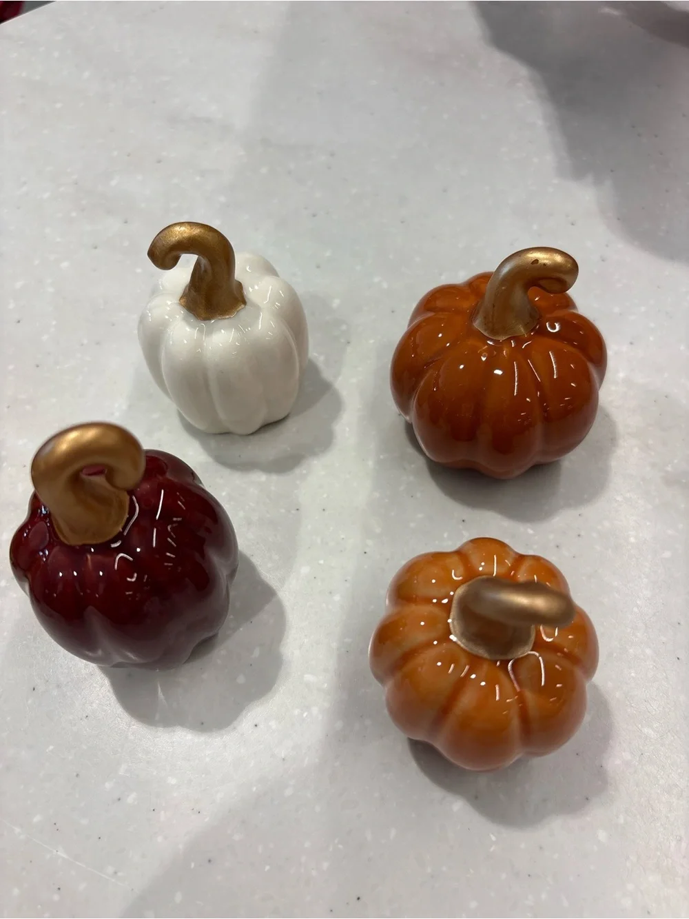 Target Ceramic Pumpkin Set in Orange, White, and Burgundy with Gold Stems